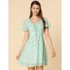 imageAllegra K Womens Floral Printed Spring Summer Flare Short Sleeve Laceup V Neck Chiffon DressLight Green