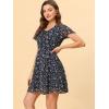imageAllegra K Womens Floral Printed Spring Summer Flare Short Sleeve Laceup V Neck Chiffon DressNavy Blue