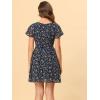 imageAllegra K Womens Floral Printed Spring Summer Flare Short Sleeve Laceup V Neck Chiffon DressNavy Blue