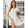 imageAllegra K Womens Floral Printed Spring Summer Flare Short Sleeve Laceup V Neck Chiffon DressWhite Purple
