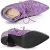 imageAllegra K Womens Glitter Pointed Toe Block Heel Halloween Ankle BootsPurple