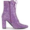 imageAllegra K Womens Glitter Pointed Toe Block Heel Halloween Ankle BootsPurple