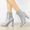 imageAllegra K Womens Glitter Pointed Toe Block Heel Halloween Ankle BootsSilver
