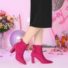 imageAllegra K Womens Pointed Toe Drawstring Pull on Block Heel Ankle BootsHot Pink