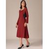 imageAllegra K Womens Square Neck Sweater Dress Fall Lace Up Bell Long Sleeve Casual ALine Midi DressesRed