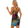 imageAllegra K Sequin Bodycon Mini Dress for Womens Spaghetti Straps Laceup Party Club Sparkle Glitter DressBlue Red Gold