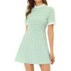 imageAllegra K Women Gingham Dress Summer Short Sleeve Crew Neck Lace Panel Plaid Mini Dresses Halloween Dorothy CostumeGreen