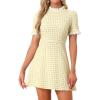 imageAllegra K Women Gingham Dress Summer Short Sleeve Crew Neck Lace Panel Plaid Mini Dresses Halloween Dorothy CostumeYellow White