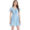 imageAllegra K Womens Floral Printed Spring Summer Flare Short Sleeve Laceup V Neck Chiffon DressLight Blue