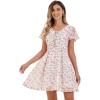 imageAllegra K Womens Floral Printed Spring Summer Flare Short Sleeve Laceup V Neck Chiffon DressWhite Pink