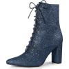 imageAllegra K Womens Glitter Pointed Toe Block Heel Halloween Ankle BootsNavy Blue