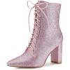 imageAllegra K Womens Glitter Pointed Toe Block Heel Halloween Ankle BootsPink