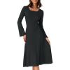 imageAllegra K Womens Square Neck Sweater Dress Fall Lace Up Bell Long Sleeve Casual ALine Midi DressesBlack
