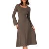 imageAllegra K Womens Square Neck Sweater Dress Fall Lace Up Bell Long Sleeve Casual ALine Midi DressesCoffee
