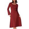 imageAllegra K Womens Square Neck Sweater Dress Fall Lace Up Bell Long Sleeve Casual ALine Midi DressesRed