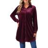 imageAllegra K Womens Velvet Button Down T Shirts Swing Mini Shirt Dress Casual Long Sleeve Lapel Tunic TopsDark Purple Red