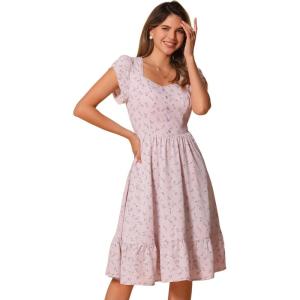 imageAllegra K Summer Dresses for Womens 2024 Square Collar Short Sleeve Floral Boho Beach Casual Midi DressPink