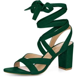 imageAllegra K Womens Crisscross Lace Up Green Chunky Heel Sandals  85 m US