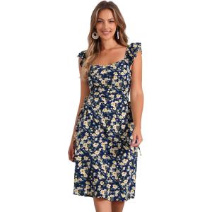 imageAllegra K Womens Floral Dresses Casual Square Neck Ruffle Cap Sleeve ALine Midi DressBlue