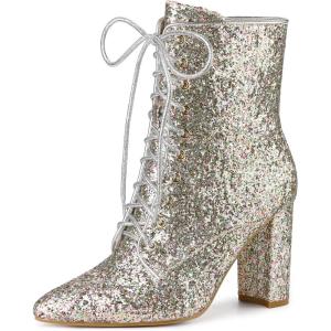 imageAllegra K Womens Glitter Pointed Toe Block Heel Halloween Ankle BootsColorful