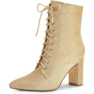 imageAllegra K Womens Glitter Pointed Toe Block Heel Halloween Ankle BootsGold