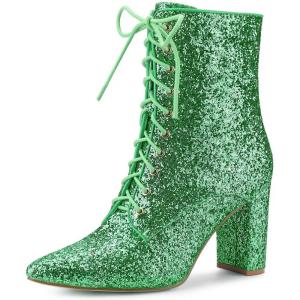 imageAllegra K Womens Glitter Pointed Toe Block Heel Halloween Ankle BootsGreen