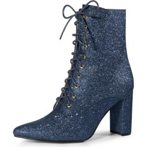 imageAllegra K Womens Glitter Pointed Toe Block Heel Halloween Ankle BootsNavy Blue