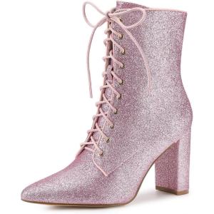 imageAllegra K Womens Glitter Pointed Toe Block Heel Halloween Ankle BootsPink