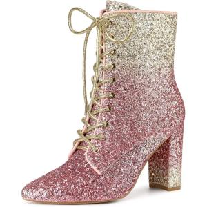 imageAllegra K Womens Glitter Pointed Toe Block Heel Halloween Ankle BootsPink Silver