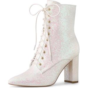 imageAllegra K Womens Glitter Pointed Toe Block Heel Halloween Ankle BootsWhite