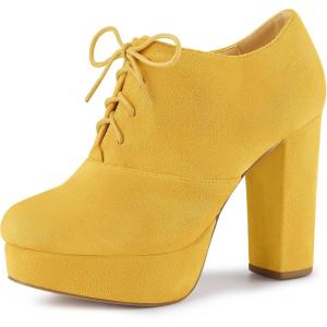 imageAllegra K Womens Platform Chunky Heel Lace Up Yellow Booties 6 M US