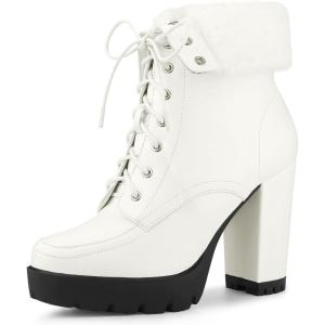 imageAllegra K Womens Platform Foldable Chunky Heels Lace Up Ankle BootsWhite