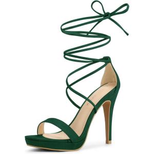 imageAllegra K Womens Platform Stiletto Heels Emerald Green Lace Up Sandals  7 m US