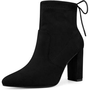 imageAllegra K Womens Pointed Toe Drawstring Pull on Block Heel Ankle BootsBlack