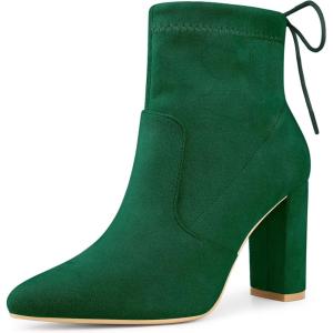imageAllegra K Womens Pointed Toe Drawstring Pull on Block Heel Ankle BootsGreen