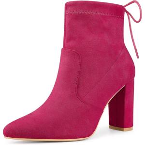 imageAllegra K Womens Pointed Toe Drawstring Pull on Block Heel Ankle BootsHot Pink