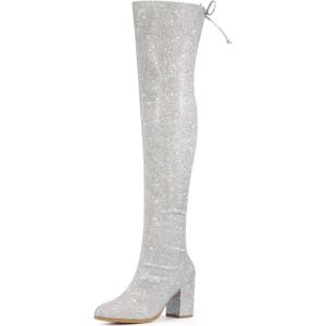 imageAllegra K Womens Round Toe Chunky Heel Over the Knee High BootsSilver