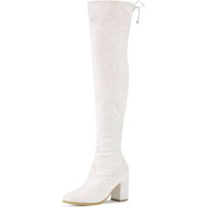 imageAllegra K Womens Round Toe Chunky Heel Over the Knee High BootsWhite