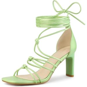 imageAllegra K Womens Square Heels Lace Up Strappy Chunky High Lime Green Heels Sandals 9 m US