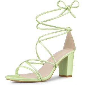 imageAllegra K Womens Strappy Lace Up Chunky Lime Green Heel Sandals 75 m US
