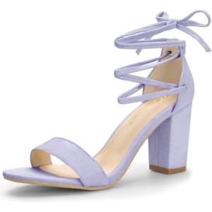 imageAllegra K Womens Tie Up Strappy Heels Chunky High Heels Purple Sandals  8 M US