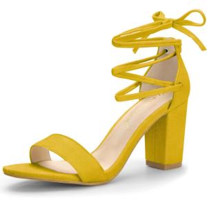 imageAllegra K Womens Tie Up Strappy Heels Chunky High Heels Yellow Sandal 7 M US
