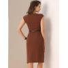 imageAllegra K Business Dress for Womens Work Elegant 2026 Cap Sleeve Belted Office Sheath DressesBrown