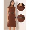 imageAllegra K Business Dress for Womens Work Elegant 2026 Cap Sleeve Belted Office Sheath DressesBrown