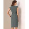 imageAllegra K Business Dress for Womens Work Elegant 2026 Cap Sleeve Belted Office Sheath DressesDark Grey