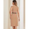 imageAllegra K Business Dress for Womens Work Elegant 2026 Cap Sleeve Belted Office Sheath DressesKhaki
