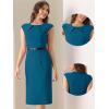 imageAllegra K Business Dress for Womens Work Elegant 2026 Cap Sleeve Belted Office Sheath DressesLake Blue