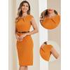 imageAllegra K Business Dress for Womens Work Elegant 2026 Cap Sleeve Belted Office Sheath DressesOrange