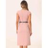 imageAllegra K Business Dress for Womens Work Elegant 2026 Cap Sleeve Belted Office Sheath DressesPink