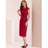imageAllegra K Business Dress for Womens Work Elegant 2026 Cap Sleeve Belted Office Sheath DressesRed